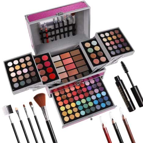 Complete makeup gift set for women and girls, featuring eyeshadow, lipstick, concealer, highlighter, and more. (Cerise color)