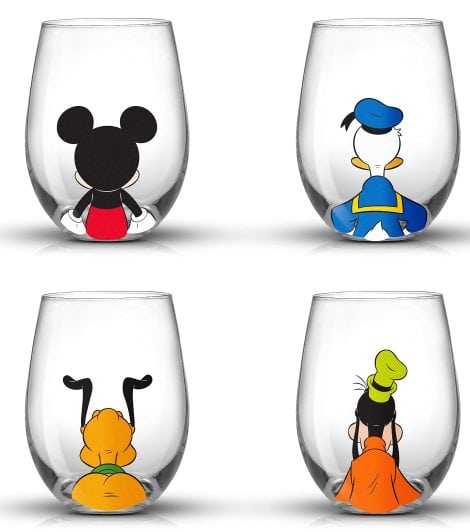 Mickey Mouse Squad Collection 15oz stemless wine glasses, set of 4. Perfect Disney gifts for wine lovers.