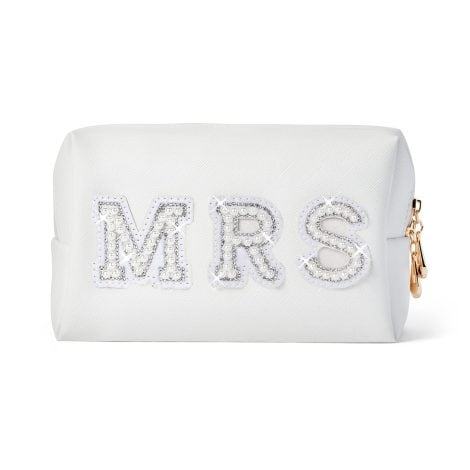 Bride Gifts Preppy Mrs Bag: Stylish waterproof makeup pouch with zipper, perfect for organizing cosmetics. Ideal gift for women and teens!