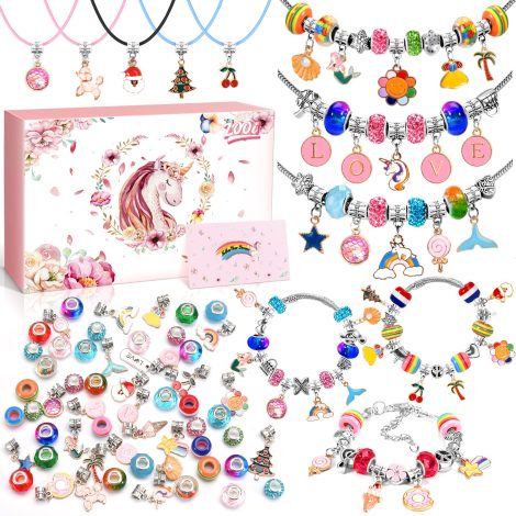 ZOOI Unicorn Bracelet Making Kit: Perfect arts and crafts gift for girls aged 5-10, includes jewelry supplies.