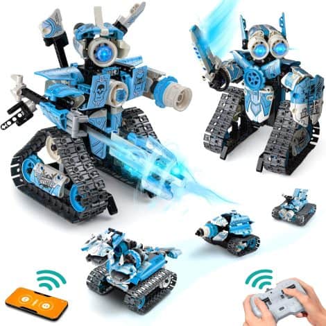 Build and play with the Coplus STEM Robot Kit, featuring remote control cars and 398 educational blocks. Perfect for kids ages 6 and up.