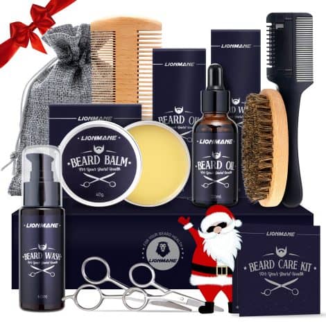 Men’s Beard Grooming Christmas Gift Set – Complete with balm, wash, oil, brush, scissors. Perfect for him.