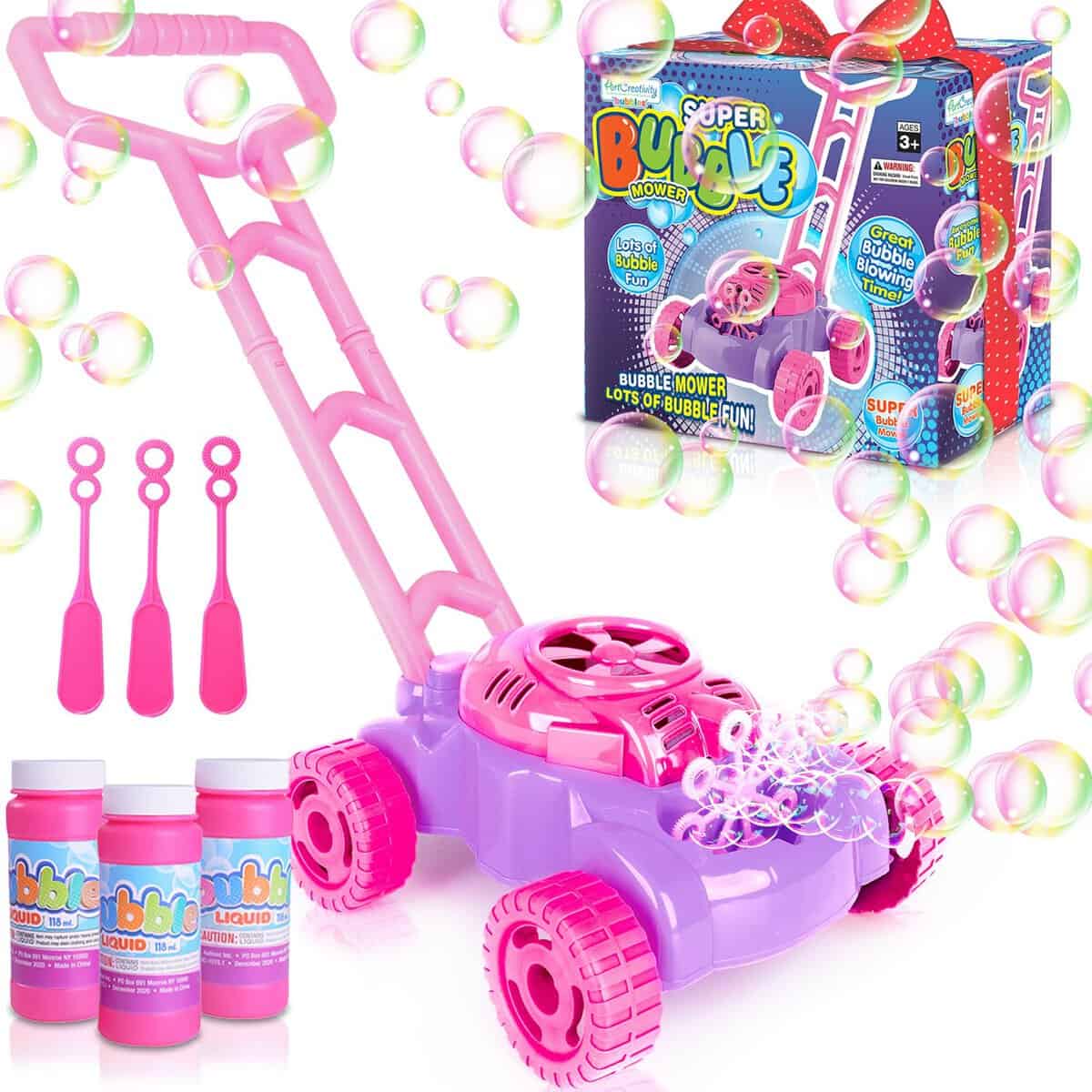 ArtCreativity Bubble Lawn Mower for Toddlers, Kids Bubble Blower Machine, Indoor Outdoor Push Gardening Toys for Kids Age 1 2 3 4 5, Christmas Birthday Gifts Party Favors Toys for Preschool Baby Girls