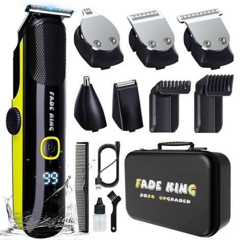 FADEKING® Ultimate Grooming Kit, featuring a waterproof, adjustable beard trimmer with various attachments – perfect for men!