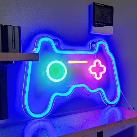 BrightLuxe Dimmable LED Neon Signs – Stylish, Gamepad-shaped Lights ideal for Game Rooms, Bedrooms – Cool Gamer Gifts.