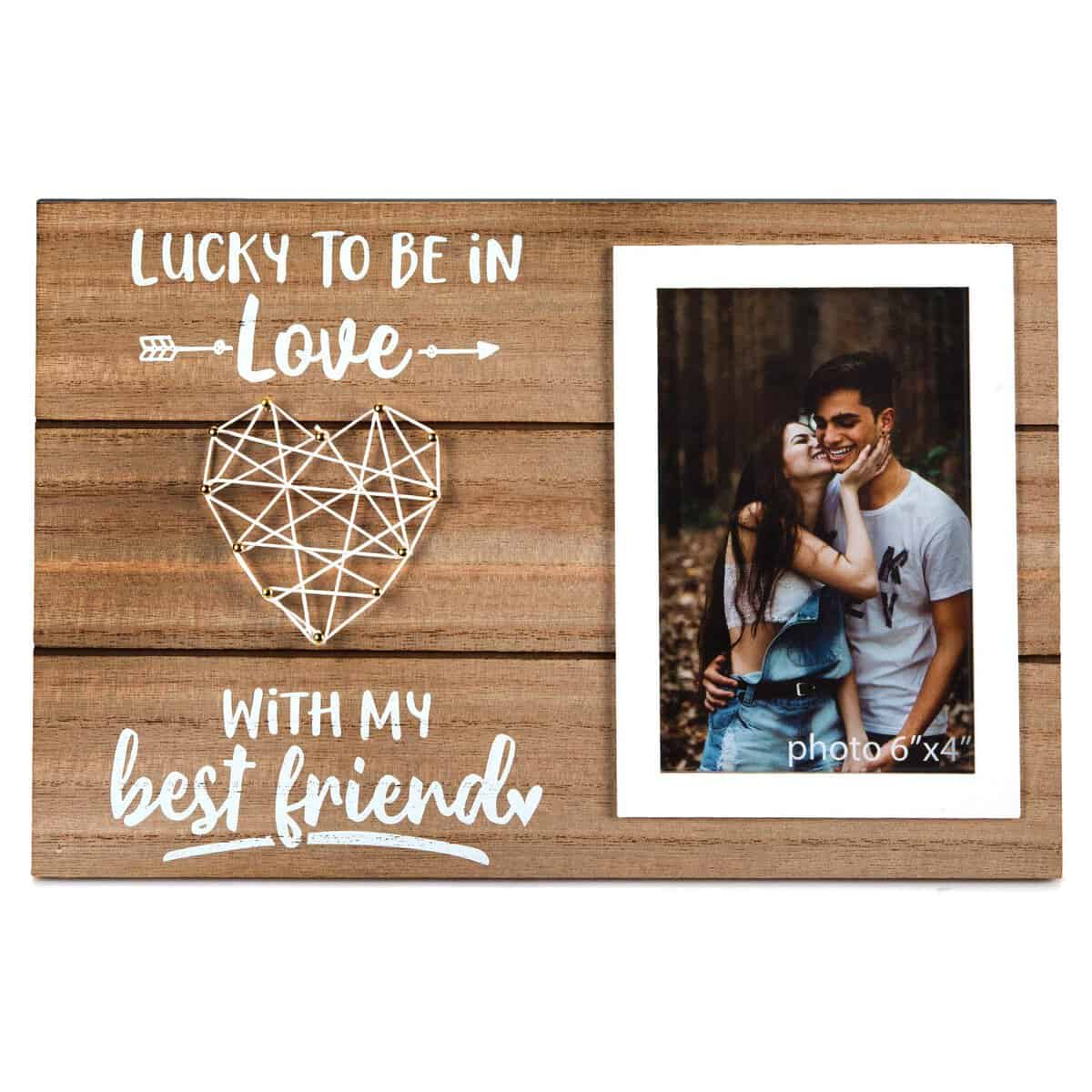 Christmas Gifts for Boyfriend, Girlfriend - Anniversary, Birthday, Romantic Couples Gift - Couple, Husband, Wife, Fiance Picture Frame Gifts For Him or Her - Lucky To Be In Love - 4x6 Inches Photo