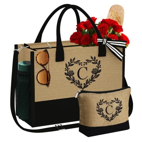 Customized gifts for ladies – Embroidered travel bag, spacious beach bag, makeup pouch. Perfect for teachers, retirees, and appreciation gifts.