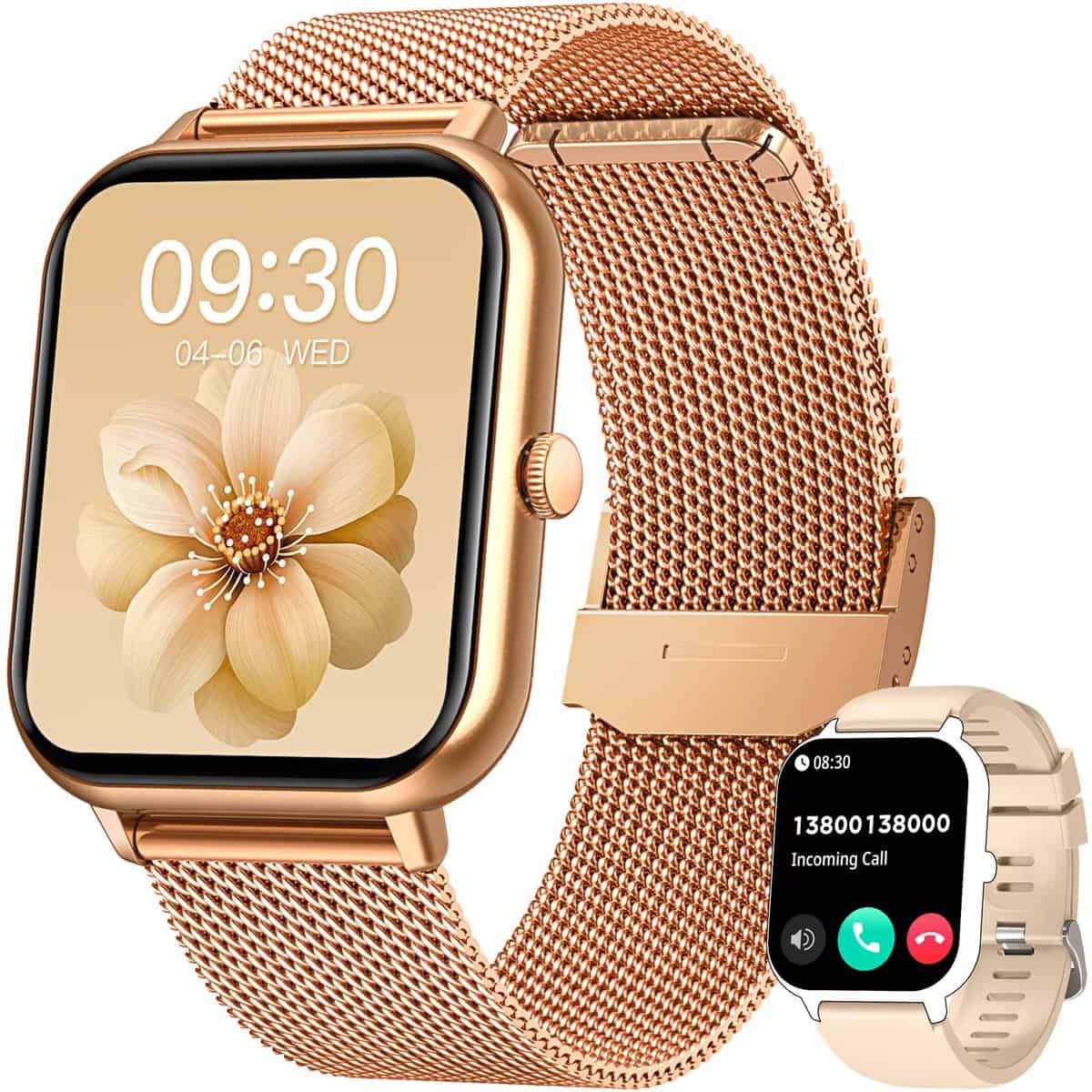 TAOPON Smart Watch for Women Fitness Tracker: 1.83 Inch Bluetooth Call Smartwatch with Blood Oxygen Blood Pressure Monitor Compatible with Android Ios 100+ Sport Mode Heart Rate Steps Counter Waterproof Ip67