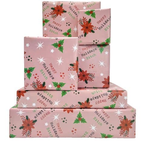 Humorous Rude Xmas Gift Wrap: Happy Holiday Bixxh – Pink Adult Wrapping Paper – Perfect Girlfriend Present.