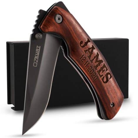 Customized Foldable Pocket Knife – Personalize with Name, Two Text Lines – Ideal Gifts for Dad, Husband, Grandpa.