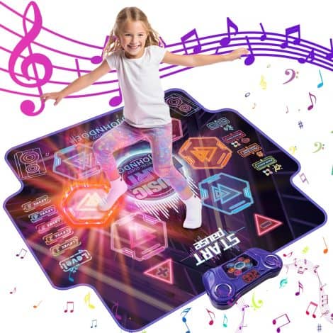 Hollyhi Cool LED Dance Mat for Girls, with 4 game modes and 5 challenge levels. Perfect Christmas gift for kids aged 3-12.