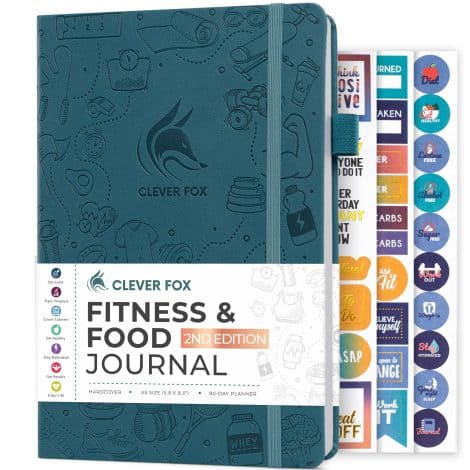 Clever Fox Fitness & Food Journal – A comprehensive, undated planner for women and men featuring diet and workout logs.