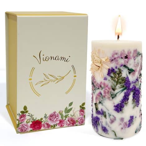 Forget-Me Vionami Aloha Kiwi Passionfruit Scented Candle with Dried Flowers- Premium Handmade Soy Wax, Long-lasting Burn.