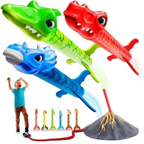 Motoworx Dinosaur Toy Rocket Launcher – 6 Colorful Dinos – Fun Outdoor Toys for Boys & Girls.