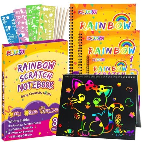 pigipigi 3-Pack Rainbow Notebooks for Kids – Perfect Arts & Crafts Set for Boys and Girls Ages 3-12.