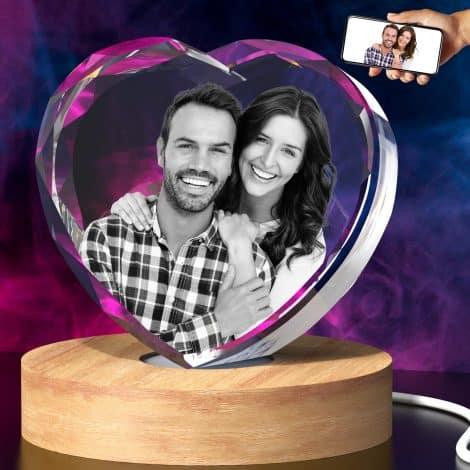 Customized 3D Crystal Photo, Engraved Heart Glass Picture – Perfect Anniversary, Birthday, or Christmas gifts for anyone.