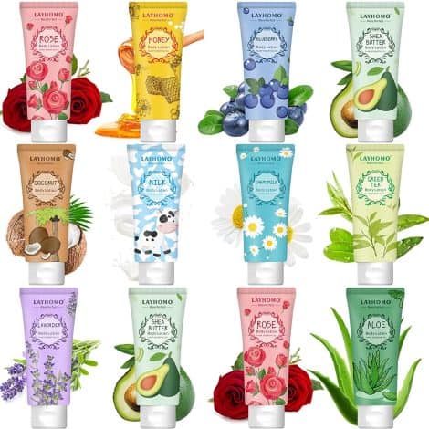 “Skin Essentials 12-Pack Body Lotion Set for Women, Nourishing Travel Size Cream with Shea Butter and Aloe.”