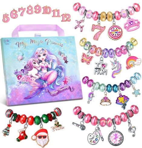 Create Your Own Charm Bracelet Kit with Unicorn/Mermaid Toy – Perfect Craft for Imaginative Girls aged 8-12.