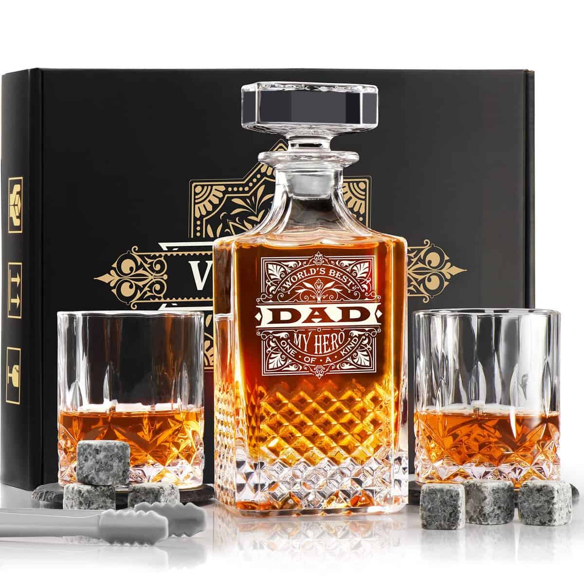 Viajero Gifts for Dad Men Fathers Day, Unique Whiskey Decanter Set with 2 Glasses Fathers Day, Gifts from Daughter Son, Best Dad Birthday Christmas Retirement Gift