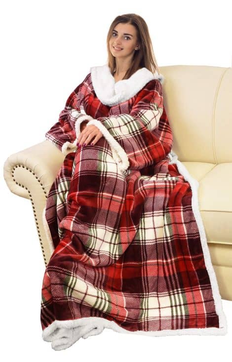 “Catalonia Cozy Sleeved Blanket: Stay warm & snug in this oversized TV throw, perfect for both him and her!”