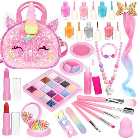 Introducing the Meaicezli Non-Toxic Pink Makeup Kit for Little Girls – an enchanting gift for ages 3-12!