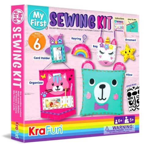 KRAFUN Beginner Sewing Kit: Fun DIY Projects! Create stuffed dolls and pillows, perfect for girls and boys to learn sewing and embroidery.