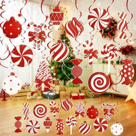 Christmas Candy Cane Party Decorations – 36pcs Red Peppermint Swirls for Festive Holiday Home Décor.