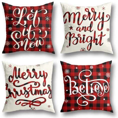 Set of 4 Buffalo Plaid Christmas Pillow Covers, 18×18 Inches – cozy farmhouse-style holiday decor for your home!