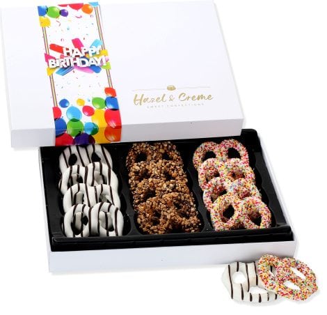 Hazel & Creme’s Large Box of Birthday Chocolate Covered Pretzels – Indulgent Gourmet Food Gift!