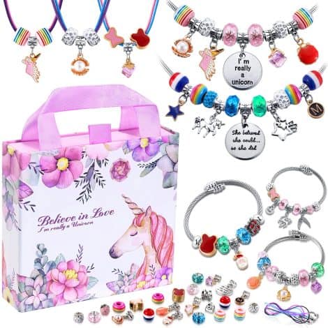 COO&KOO Unicorn Charm Bracelet Kit: Unleash creativity with this imaginative craft, perfect for 8-12-year-old girls. Ideal gift for self-expression!