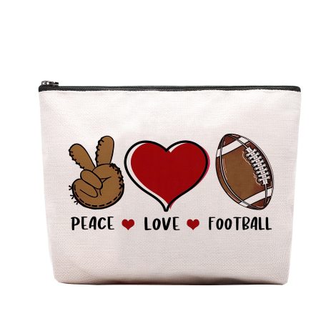 “Football-themed cosmetic bag perfect for American football lovers, players, and fans; great gift for birthdays.”