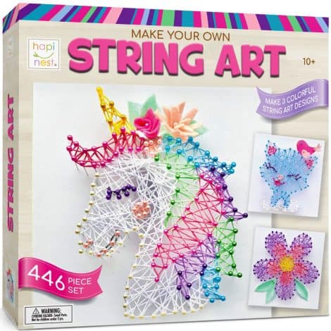 Hapinest String Art Craft Kit: Perfect gift for girls ages 10-12+. Create 3 designs – Unicorn, Cat, and Flower.