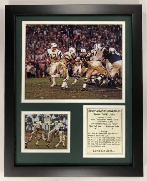 NFL 1968 New York Jets Super Bowl III Champions Frame – Legends Never Die, 12″ x 15″