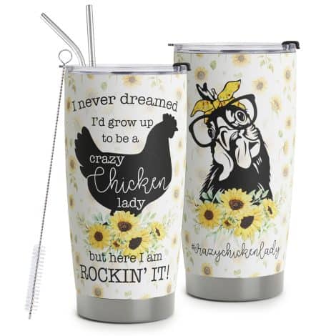 HOMISBES Chicken Lover’s Stainless Steel Sunflower Tumbler – Perfect Gift for Chicken Owners, Moms, and Women.