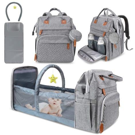 Gray Heather Large Capacity Baby Diaper Bag Backpack – Perfect Baby Shower Gift for American Parents.