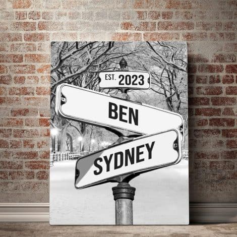 Customized Canvas Street Signs with Last Names, perfect for couples as engagement, Christmas, or Valentine’s Day gift.