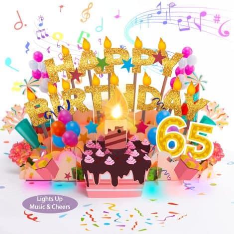 Vocavi 65th Musical Pop-Up Birthday Card – Celebrate 65th birthday with a fun, retro card that plays ‘HAPPY’ song and has applause sound effect. Perfect gift for Mom and Dad!