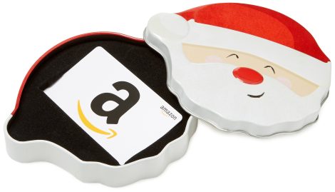 Amazon.com Gift Card in a festive holiday box, available in multiple designs.