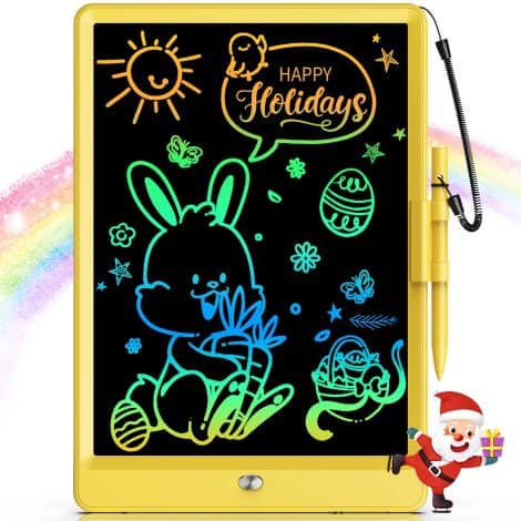 Bravokids Yellow LCD Drawing Tablet – a 10-inch educational gift for kids aged 3-8 years.