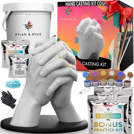 Dylan & Rylie Couples Hand Casting Kit – All-in-one Set for DIY Plaster Mold & Painting with Practice Kit & Stylish Display – Ideal for Anniversary, Wedding, or Birthday presents.