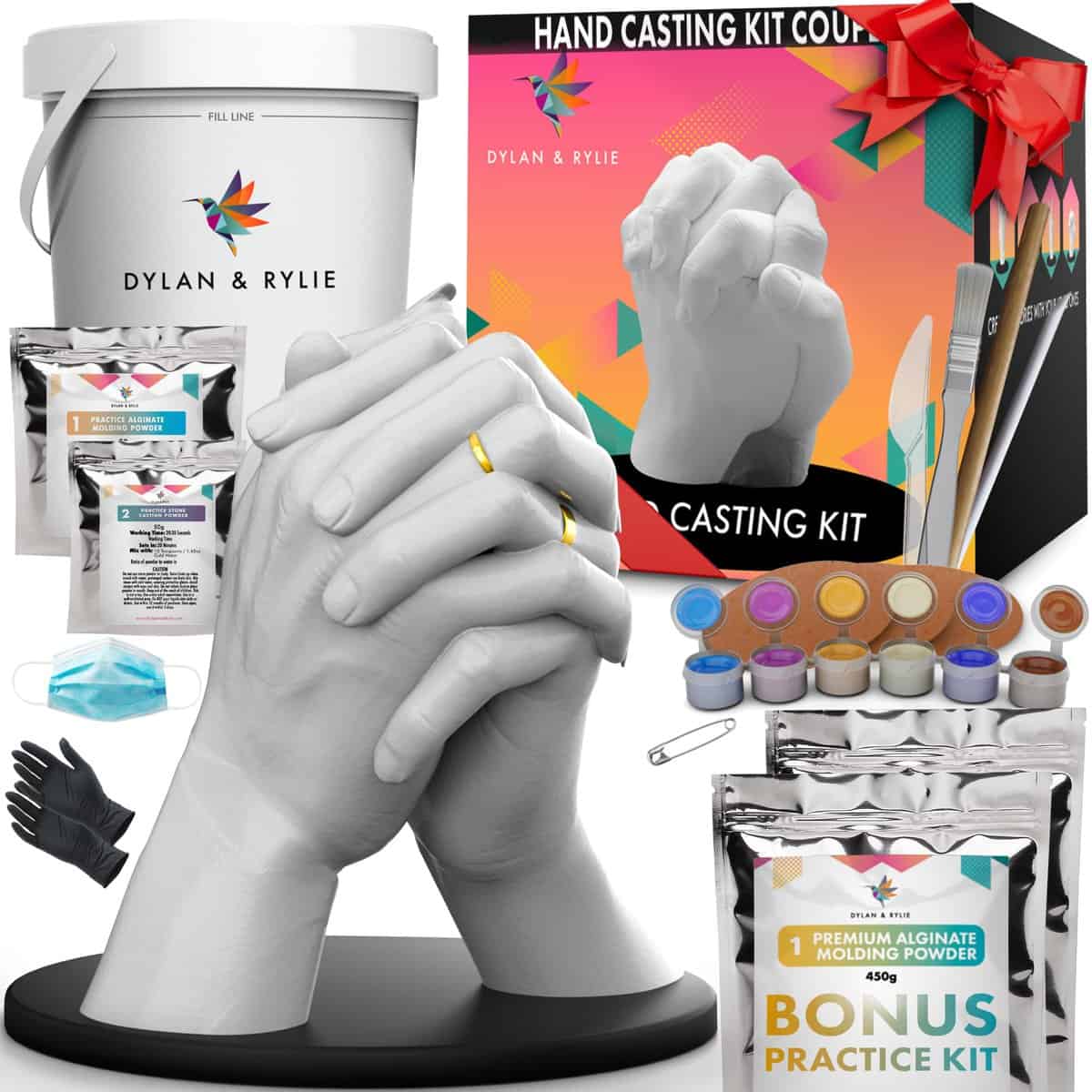 Dylan & Rylie Hand Casting Kit for Couples - Complete DIY Plaster Mold & Painting Set with Practice Kit & Elegant Mounting Plaque - Perfect for Anniversary, Wedding & Birthday Gifts