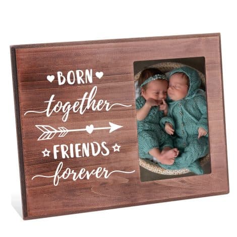 Twin Love Picture Frame: Cherish memories of your little ones with this 4×6 inch wooden frame adorned with heart and arrow designs. Perfect for nursery decor.