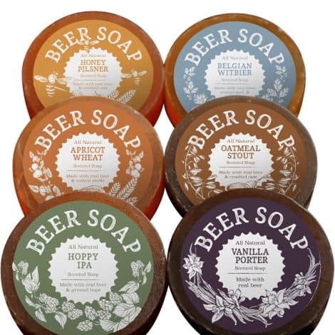 Craft Beer Lover’s Soap Set – 6-Pack of All-Natural, USA-Made Bars, Delightfully Fragrant! Ideal Gift for Men, Man Caves, and Beer Enthusiasts.