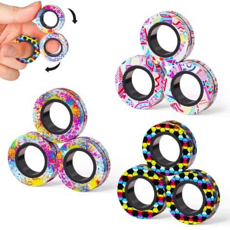 Magnetic Rings Adult Fidget Set: Relieve stress and anxiety with this 9-piece toy pack for teens and kids.