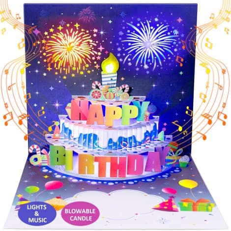 Celebrate birthdays with a dynamic Happy Birthday card that lights up, plays music, and amazes everyone! Ideal for all ages.