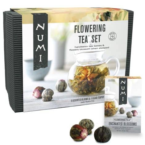 Numi Organic Blooming Tea Set: Includes 6 Handsewn Tea Blossoms and a 16-Ounce Glass Teapot.