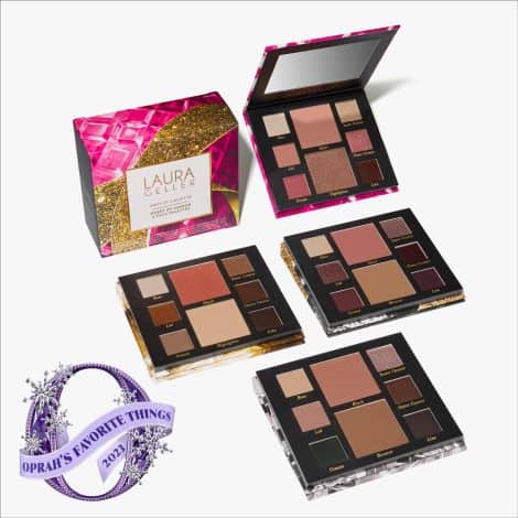 “The Laura Geller New York 2023 Oprah’s Favorite Things Party Palette Gift Set – A curated collection of 4 full face makeup palettes, including eyeshadow, highlighter, and blush – Perfect for travel.”