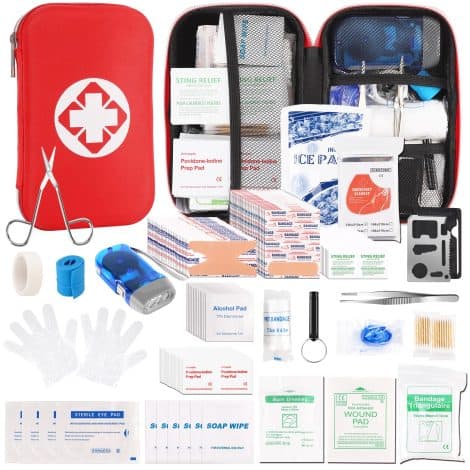 Christmas Gift Set: 330-Piece First Aid Kit for Home, Car, Travel, Office, Outdoor Activities – Red Color.