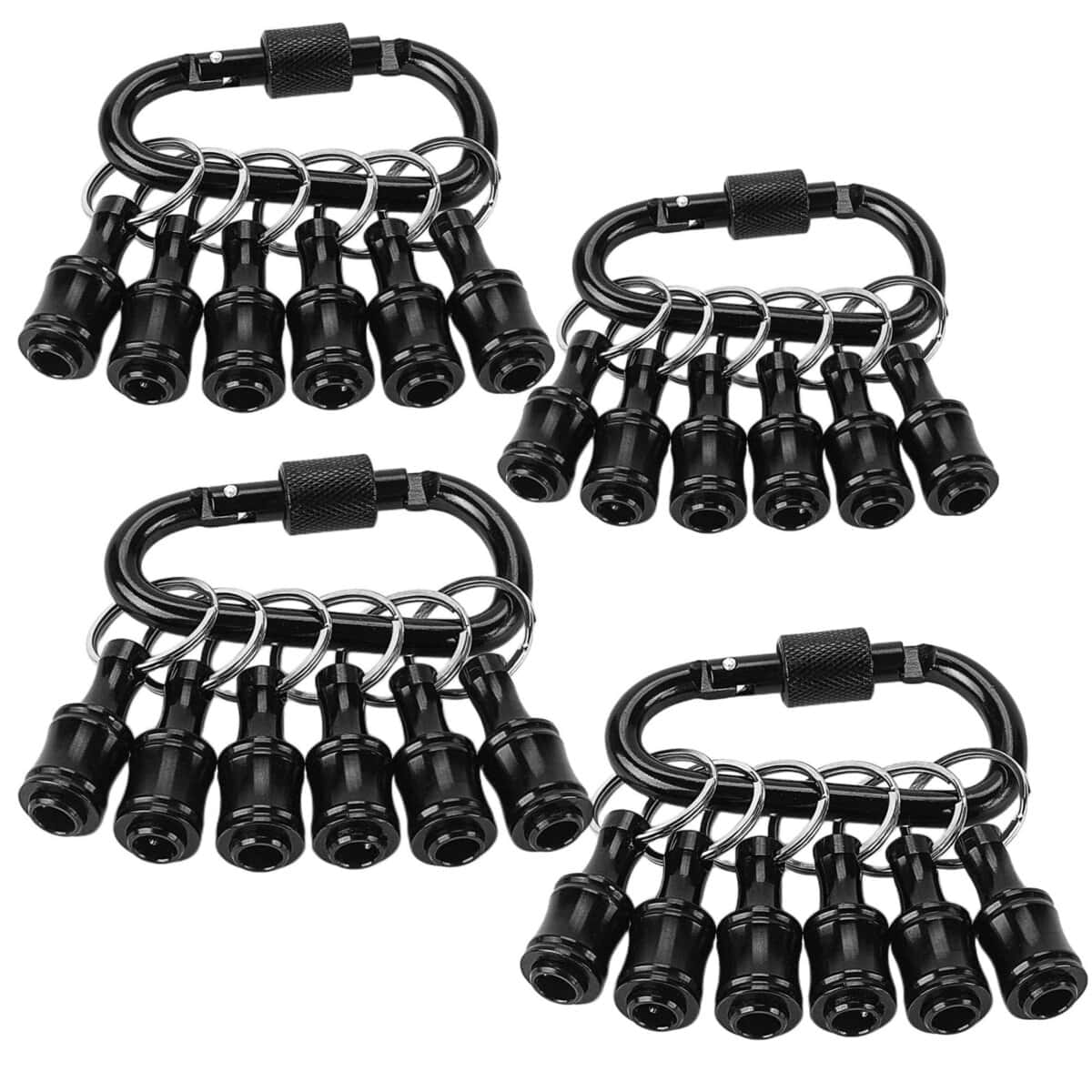 Upgrade 6 Pcs Bit Holder With Black Carabiner 1/4 inch Hex Shank Aluminum Alloy Screwdriver Bits Holder Light-weight Quick-change Extension Bar Keychain Drill Screw Adapter Change Portable (4 SET-B)