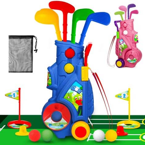 “Kids Golf Club Set for ages 2-5, Indoor/Outdoor Toys, 4 Clubs, 8 Balls, Practice Holes. Perfect Christmas or birthday gift!”